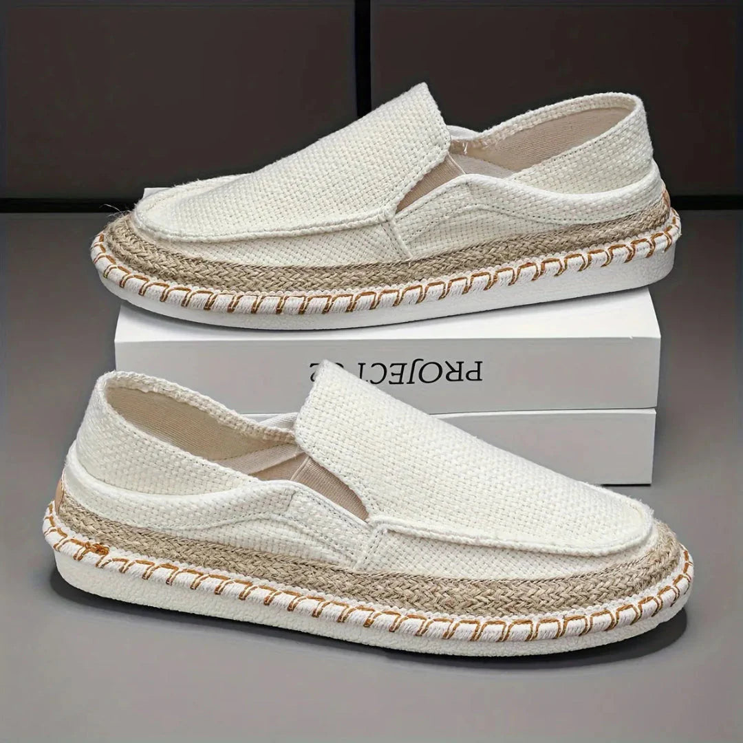 Unisex breathable canvas slip-on loafers in natural woven design, lightweight beach-ready everyday comfort