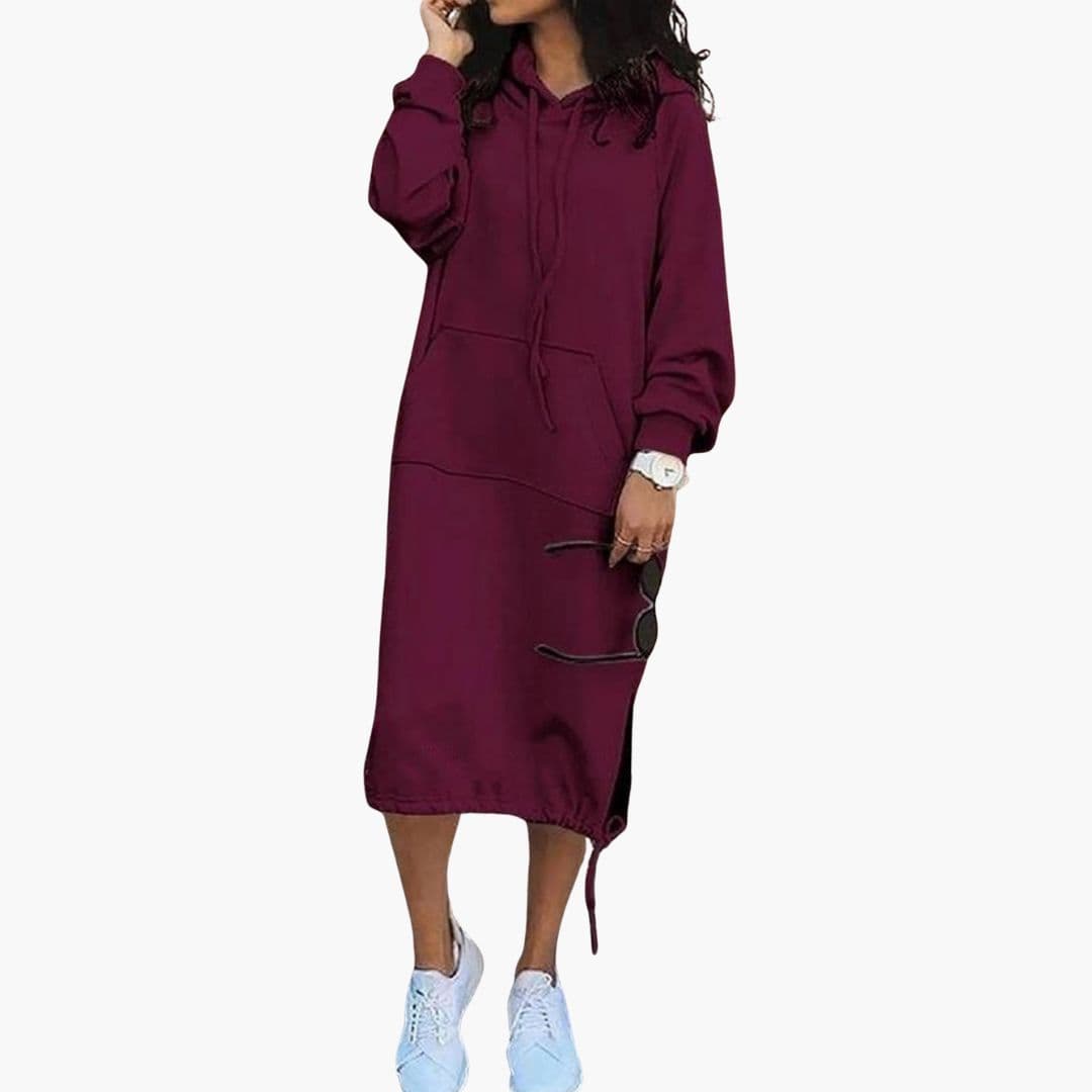 Women's long hoodie dress loose fit adjustable drawstring hood kangaroo pocket casual daywear