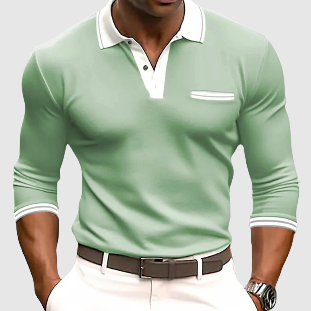 Roberto Russo Active Edge polo shirt with contrasting collar, pocket, and cuffs for golf and smart casual