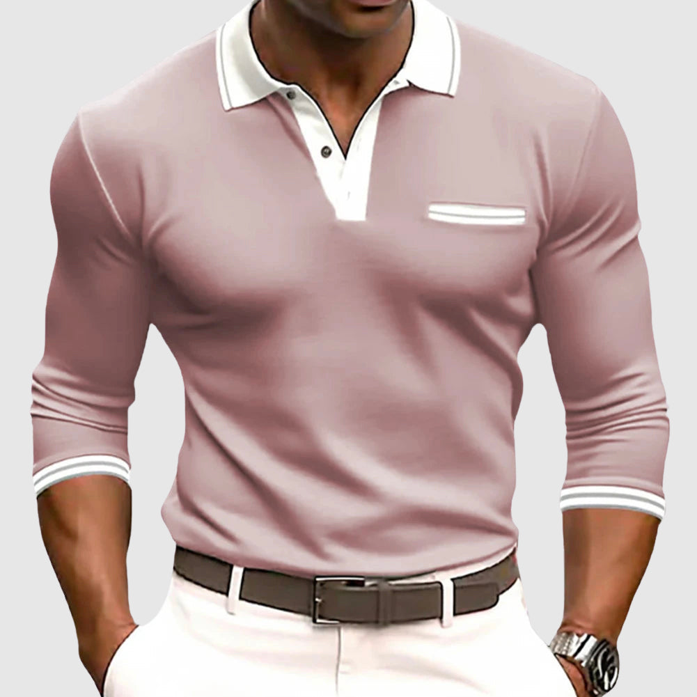Roberto Russo Active Edge polo shirt with contrasting collar, pocket, and cuffs for golf and smart casual