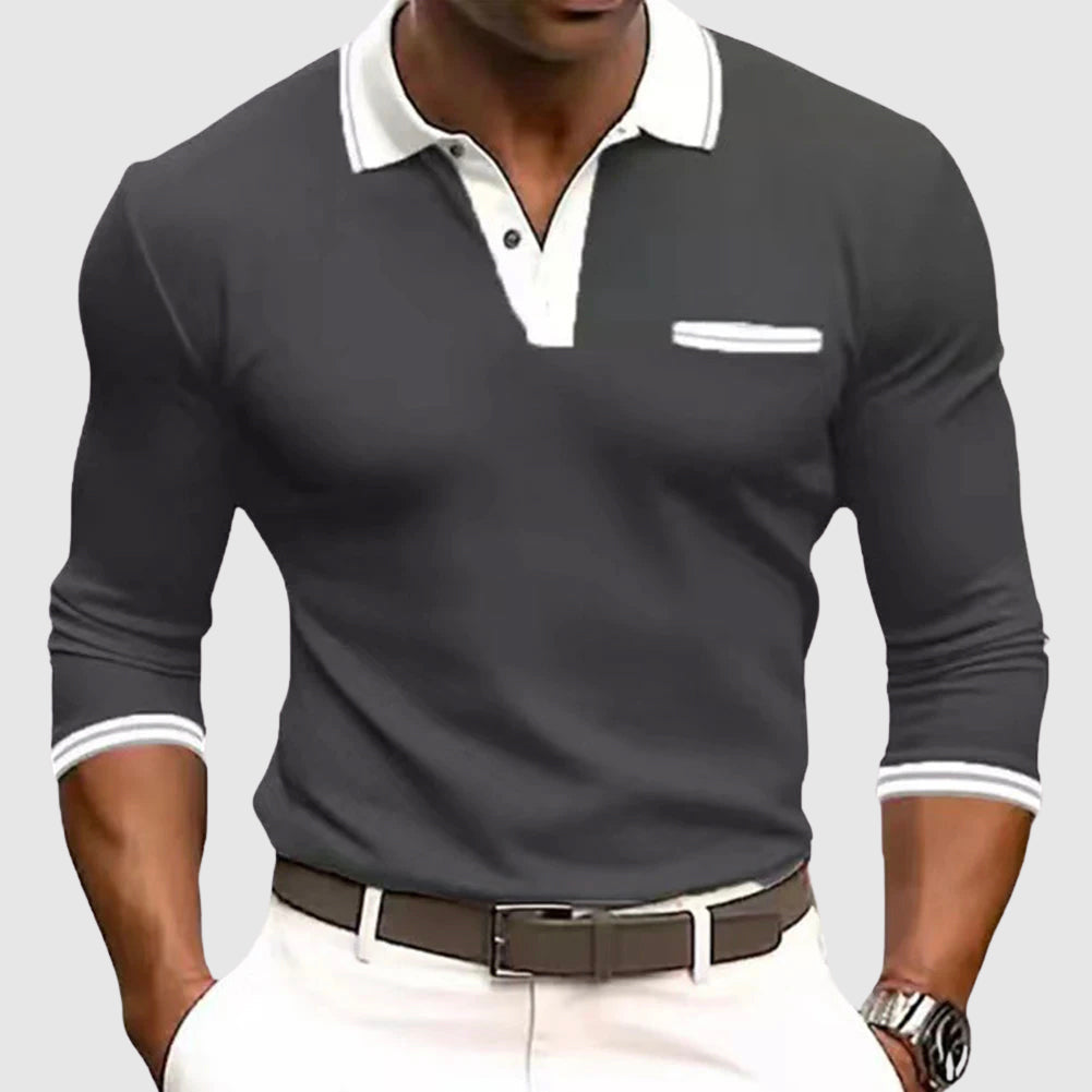 Roberto Russo Active Edge polo shirt with contrasting collar, pocket, and cuffs for golf and smart casual