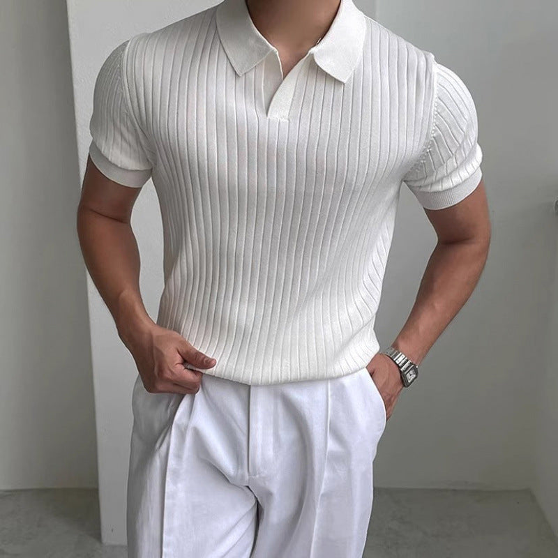 Roberto Russo Aspromonte men's ribbed knit polo shirt slim fit open placket elongating silhouette