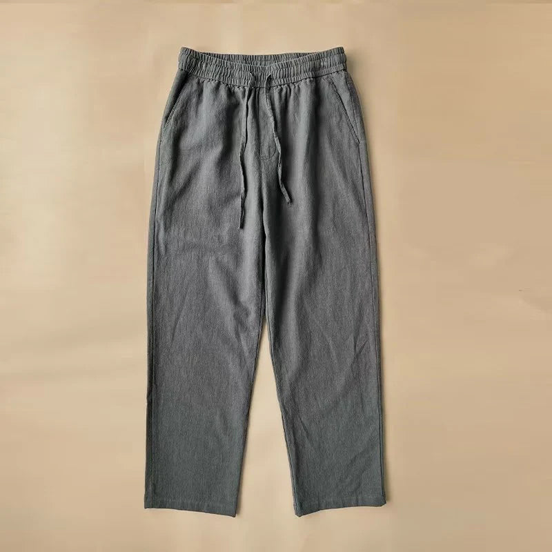 Roberto Russo men beige linen-cotton blend pants structured fit breathable natural texture