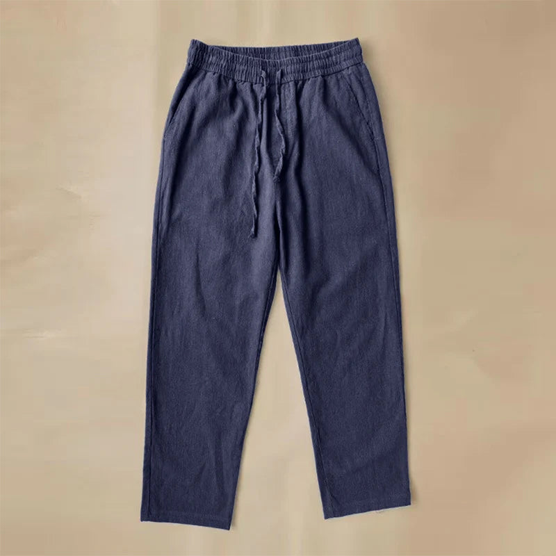 Roberto Russo men's beige linen-cotton blend pants structured fit breathable natural texture