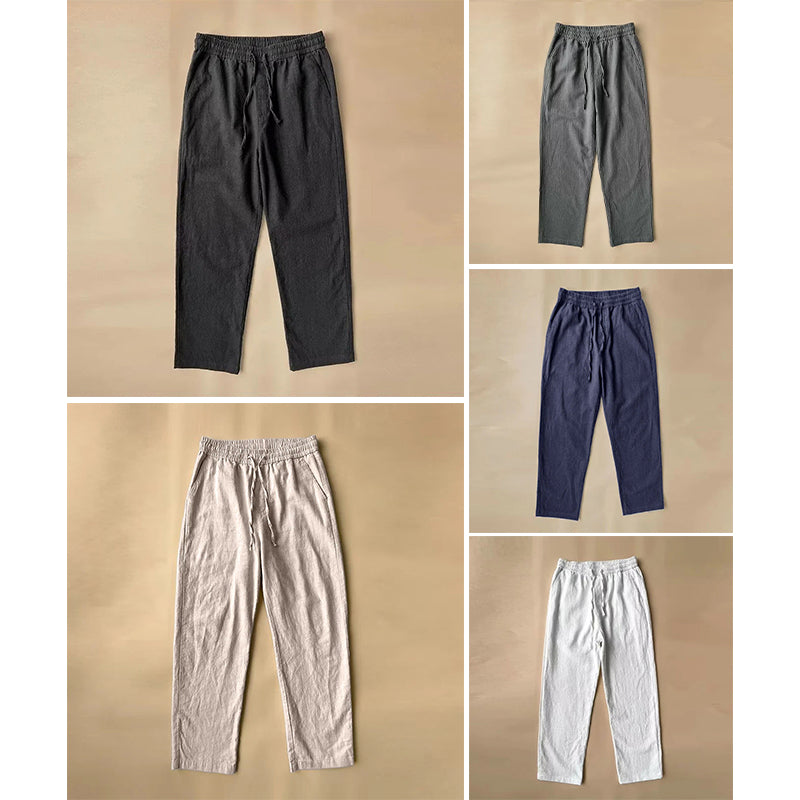 Roberto Russo men's beige linen-cotton blend pants structured fit breathable warm-weather trousers