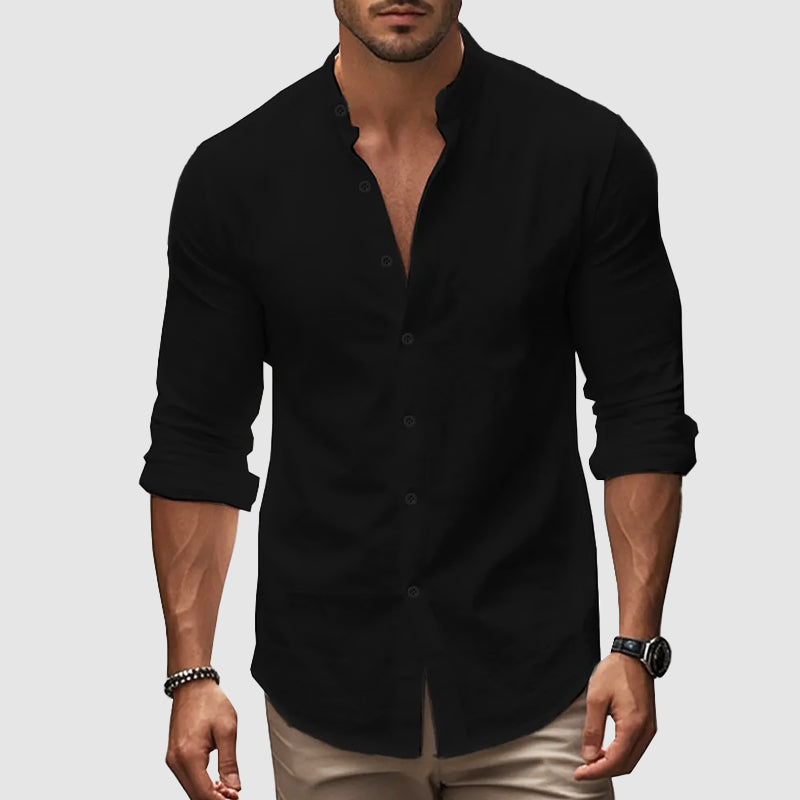 Roberto Russo men's white linen-cotton blend shirt, relaxed fit with button-up closure