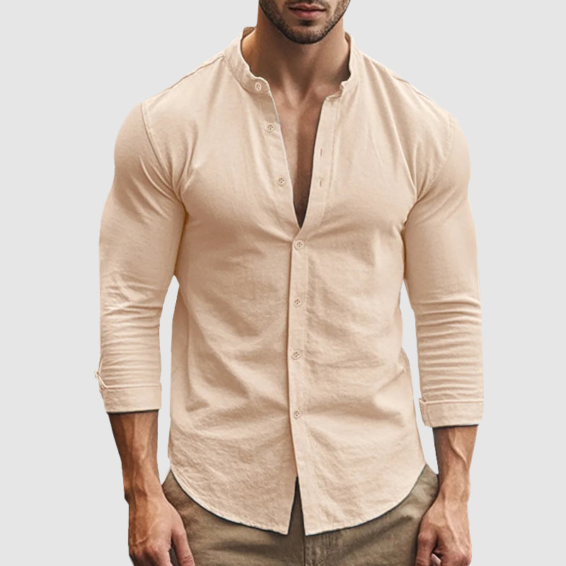 Roberto Russo men's white linen-cotton blend button-up shirt, lightweight breezy everyday fit