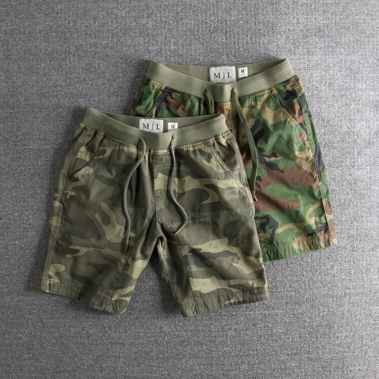 Roberto Russo men's camouflage cargo shorts elastic waistband breathable cotton outdoor utility fit