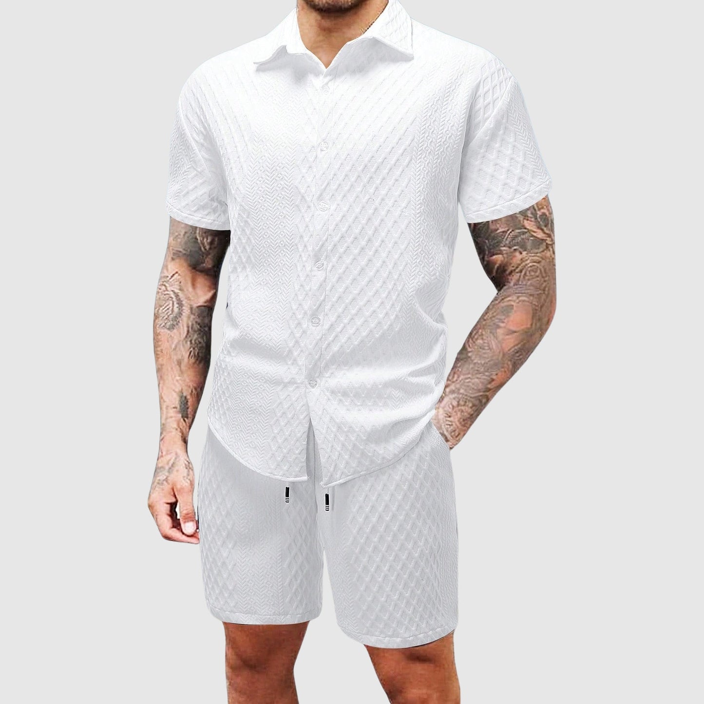 Roberto Russo men's lightweight matching cruise set short-sleeve shirt and shorts summer casual style