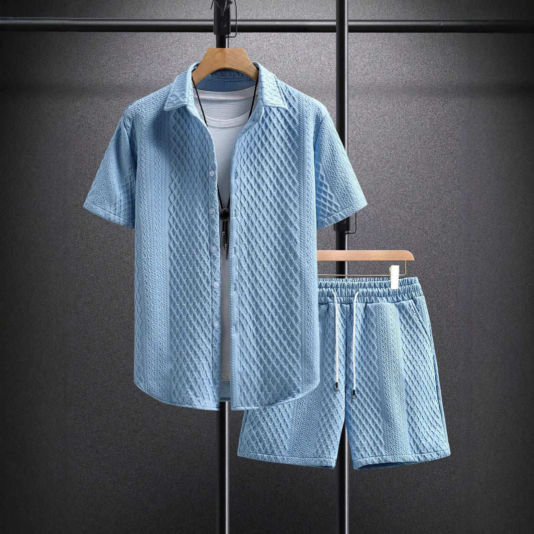 Roberto Russo men's casual cruise set lightweight short-sleeve shirt matching shorts summer two-piece