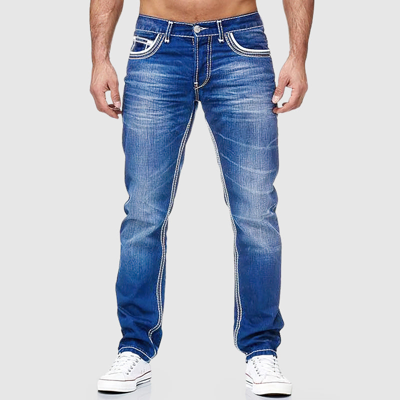 Roberto Russo men's classic cut blue denim jeans regular fit with side pockets everyday versatile style