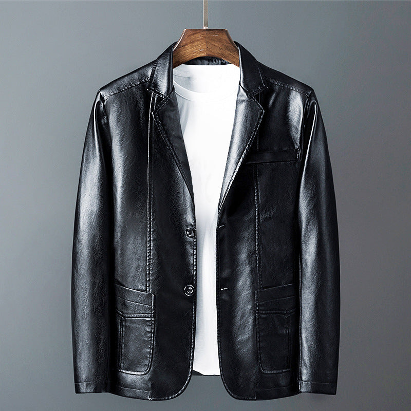 Roberto Russo men black PU leather jacket classic cut soft durable timeless silhouette outerwear