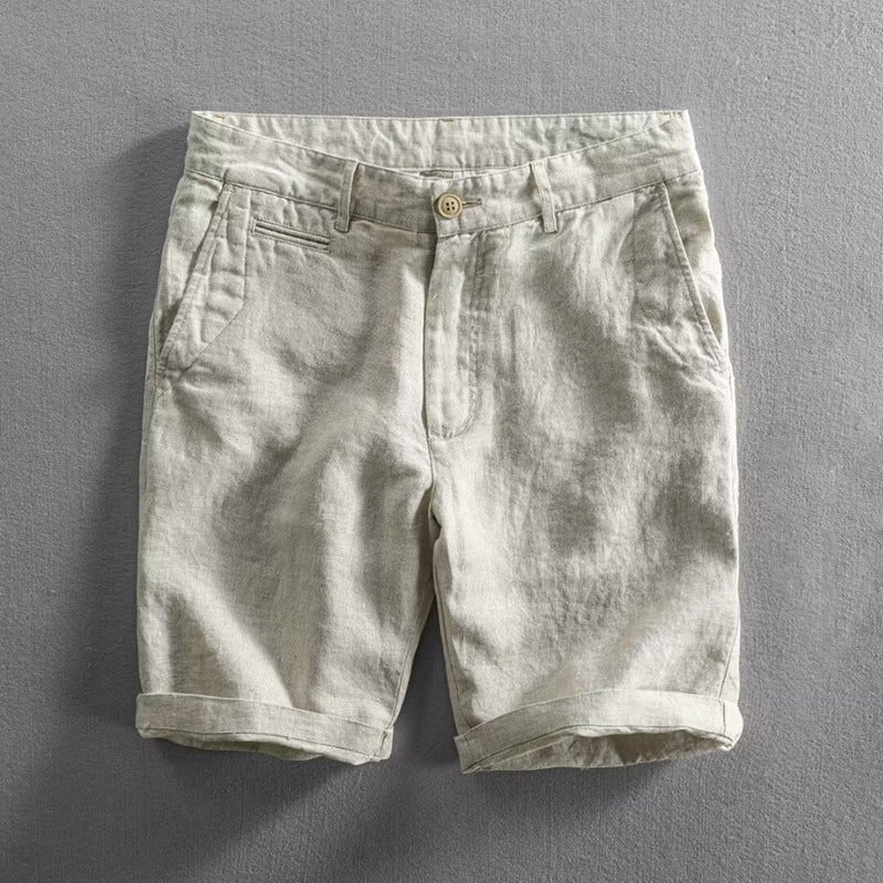 Roberto Russo men's tailored linen-cotton blend shorts, breathable lightweight coastal summer style