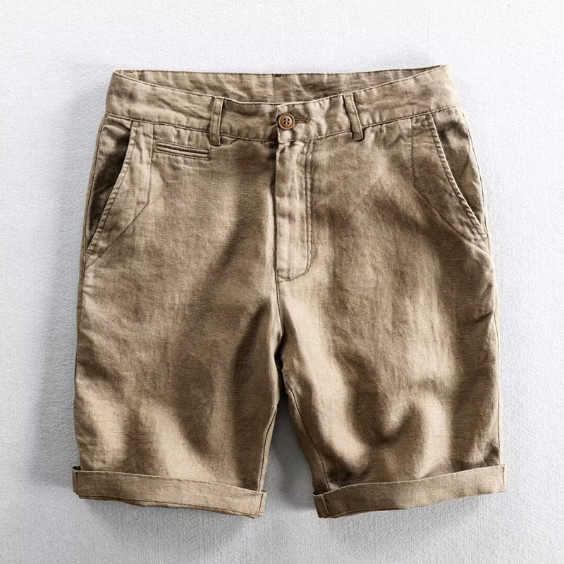 Roberto Russo men's tailored linen shorts, coastal beige lightweight breathable summer essential