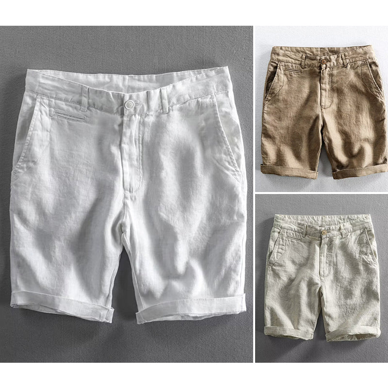 Roberto Russo men's linen-cotton blend tailored shorts, lightweight breathable coastal summer style