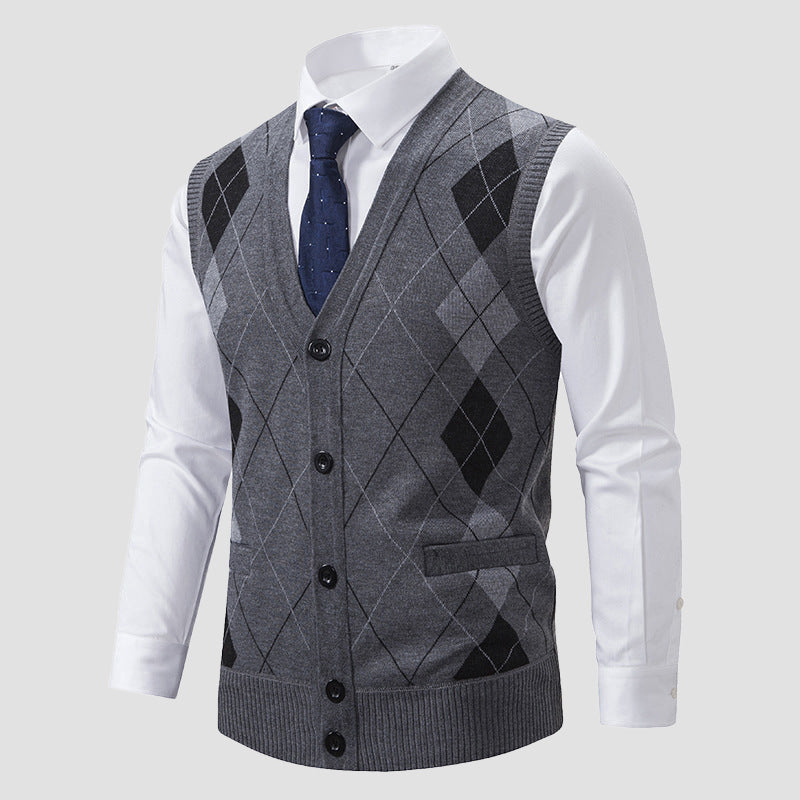 Roberto Russo men's diamond knit vest, versatile layering essential with geometric texture pattern