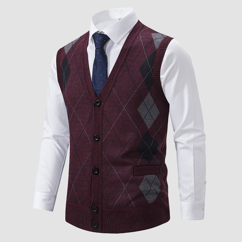 Roberto Russo men's diamond knit vest, versatile geometric pattern layering essential for smart-casual style