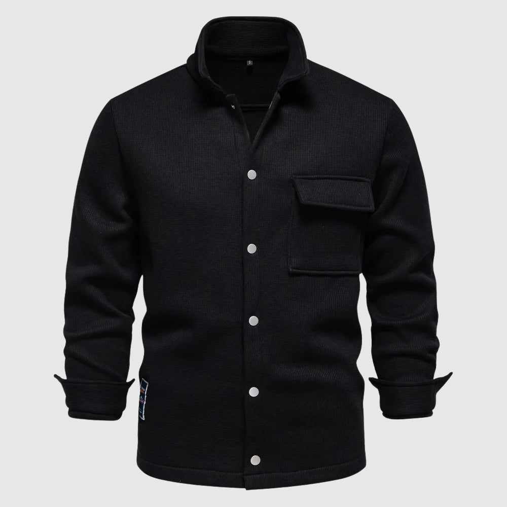 Theo unisex relaxed fit fleece jacket collared snap button front hip-length casual everyday warmth