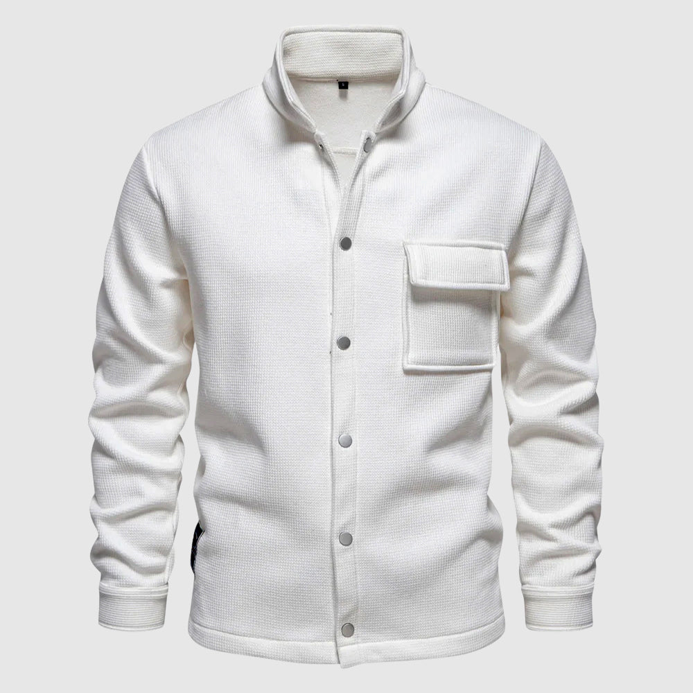 Theo unisex relaxed fit fleece jacket collared snap button front casual everyday wear comfort