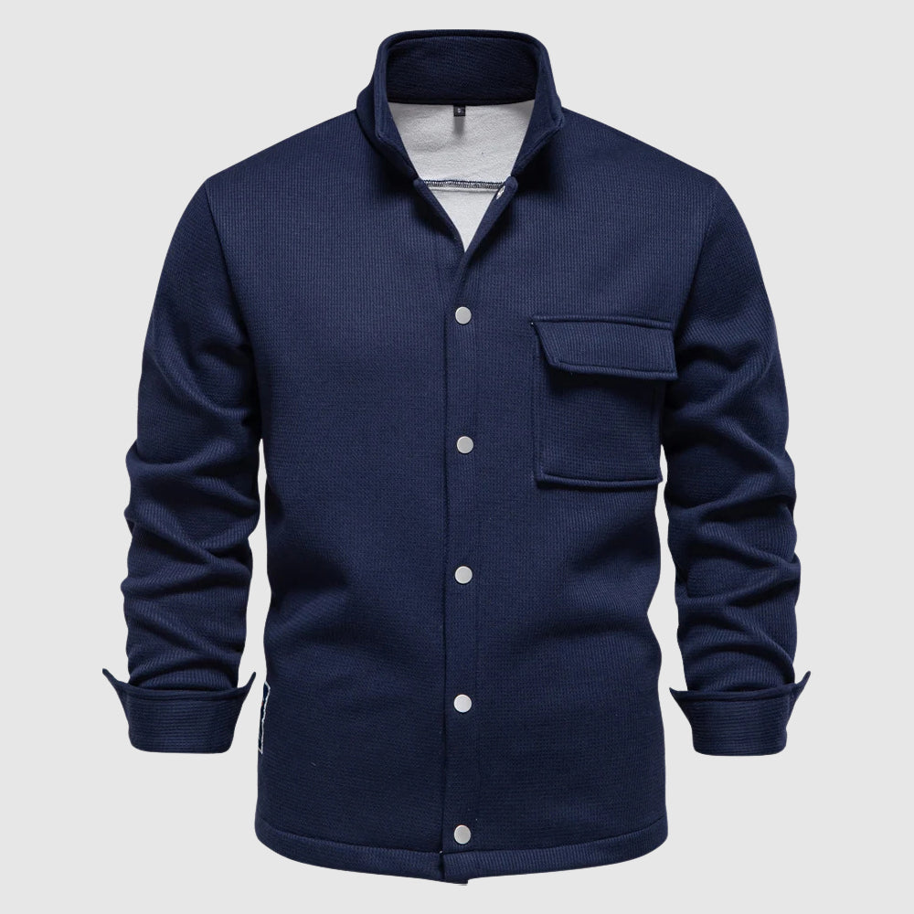 Theo unisex relaxed fit fleece jacket collared snap button front casual hip-length everyday wear