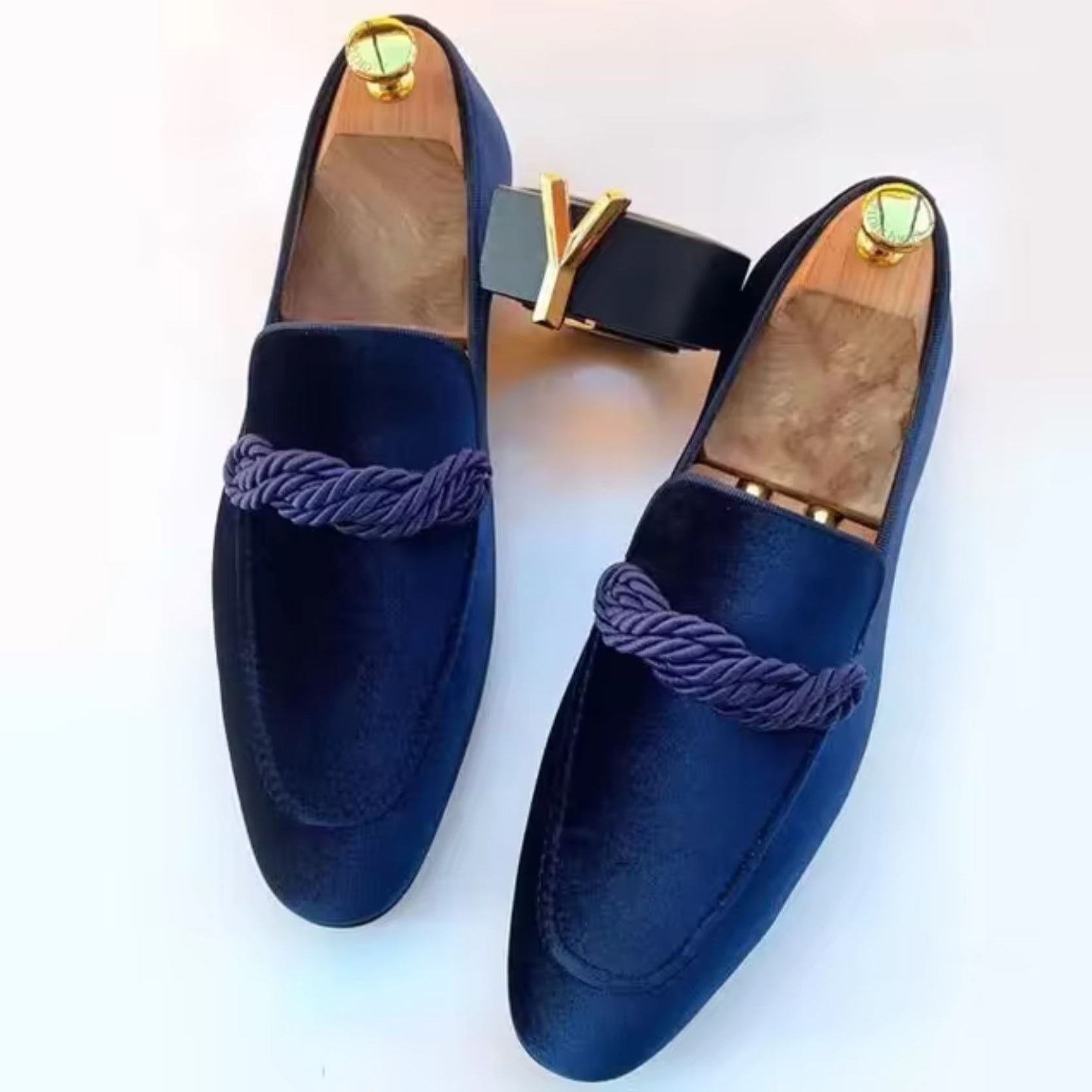 Men's black velvet slip-on loafers with braided detail, dressy comfort and refined PU leather finish
