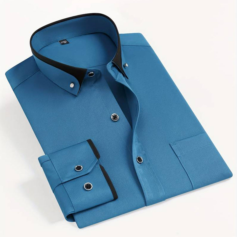 Roberto Russo L'Esprit de Luxe men's luxury poly-blend dress shirt with distinctive collar refined tailoring