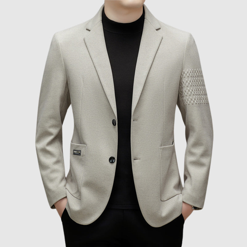 Roberto Russo men's slim-fit elegant jacket minimalist silhouette with subtle checkered sleeve detail