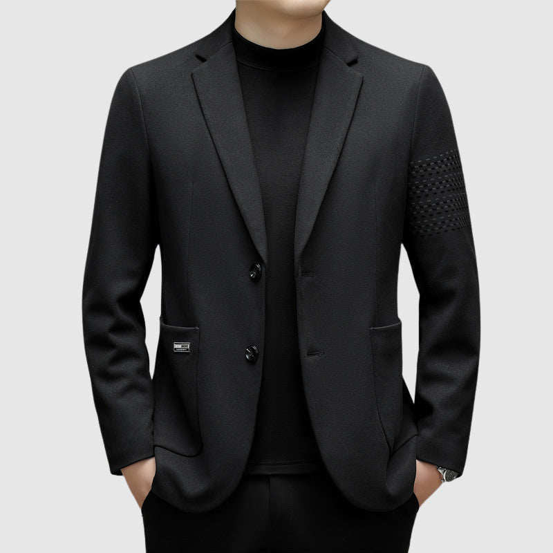 Roberto Russo slim-fit men's jacket minimalist silhouette with subtle checkered sleeve detail