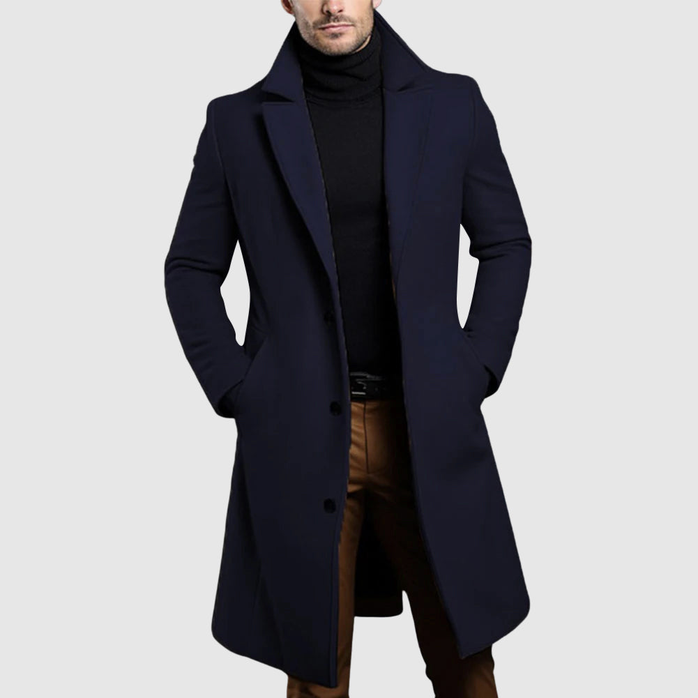 Roberto Russo men's long wool coat single-breasted refined lapel silhouette autumn winter essential