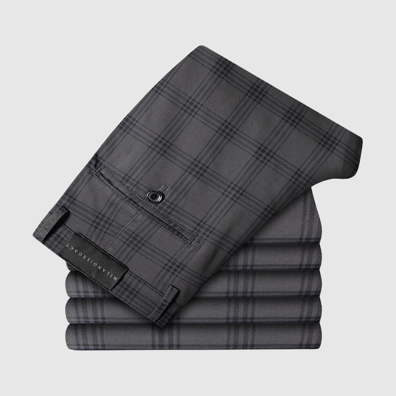Roberto Russo Marston plaid straight-leg pants, silk lyocell blend with subtle sheen, modern menswear