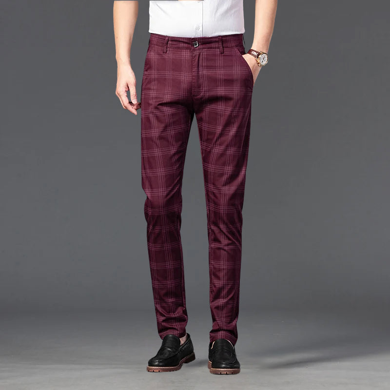 Roberto Russo Marston plaid straight-leg pants silk lyocell blend breathable midweight men