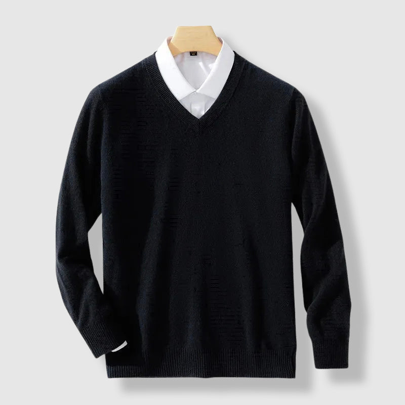Roberto Russo men's camel cashmere blend V-neck sweater, slim fit knit with luxurious soft texture