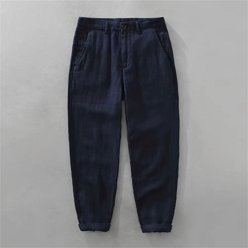 Men's beige linen blend pants relaxed straight cut breathable summer comfort Mediterranean style