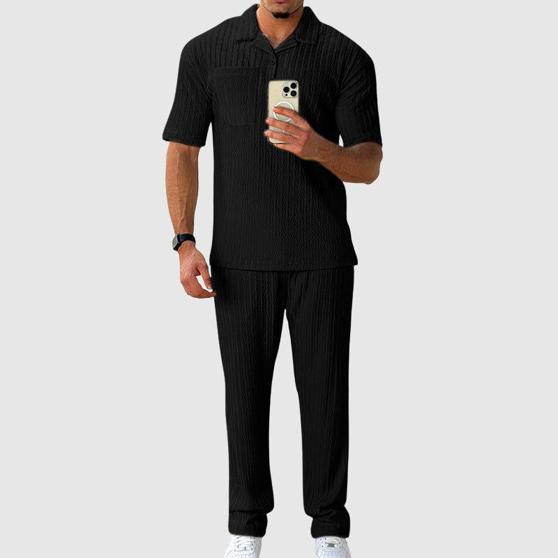 Roberto Russo Sommariva men's breathable textured knit polo co-ord set relaxed-fit matching trousers