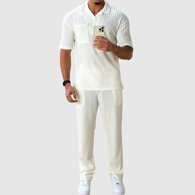 Roberto Russo Sommariva men's breathable textured knit polo co-ord set relaxed-fit matching trousers