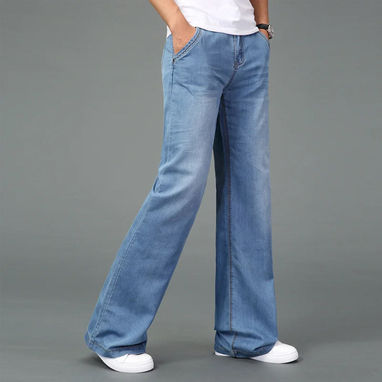 Roberto Russo men's blue bootcut jeans relaxed fit reinforced denim retro streetwear style