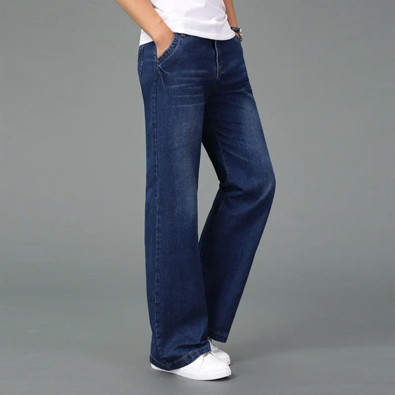 Roberto Russo men's bootcut jeans relaxed fit reinforced denim streetwear retro flare blue