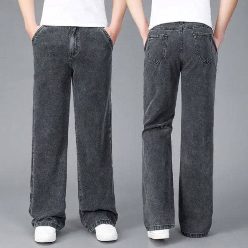 Roberto Russo men's blue bootcut jeans relaxed fit reinforced denim retro streetwear style