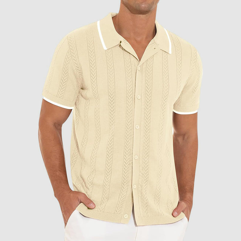 Roberto Russo cream summer knit cardigan with breathable openwork texture and vintage-inspired relaxed fit