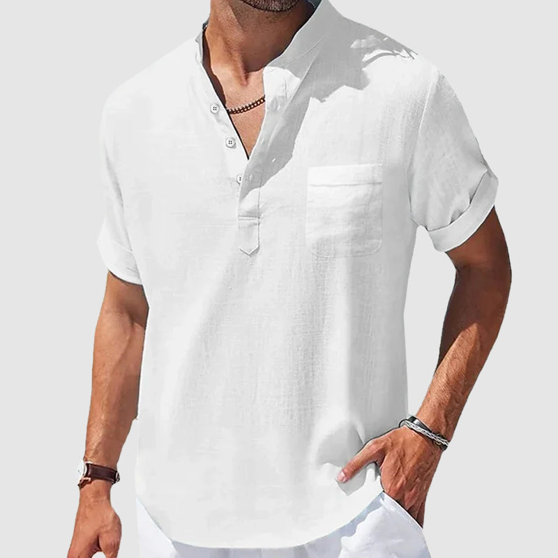 Roberto Russo Sunwalk men's Henley shirt relaxed breathable cotton blend three-button placket casual fit