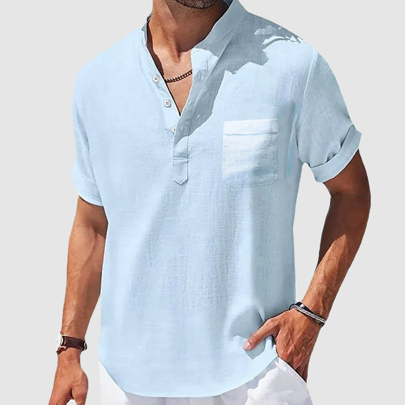 Roberto Russo Sunwalk men's Henley shirt relaxed-fit breathable cotton blend three-button placket