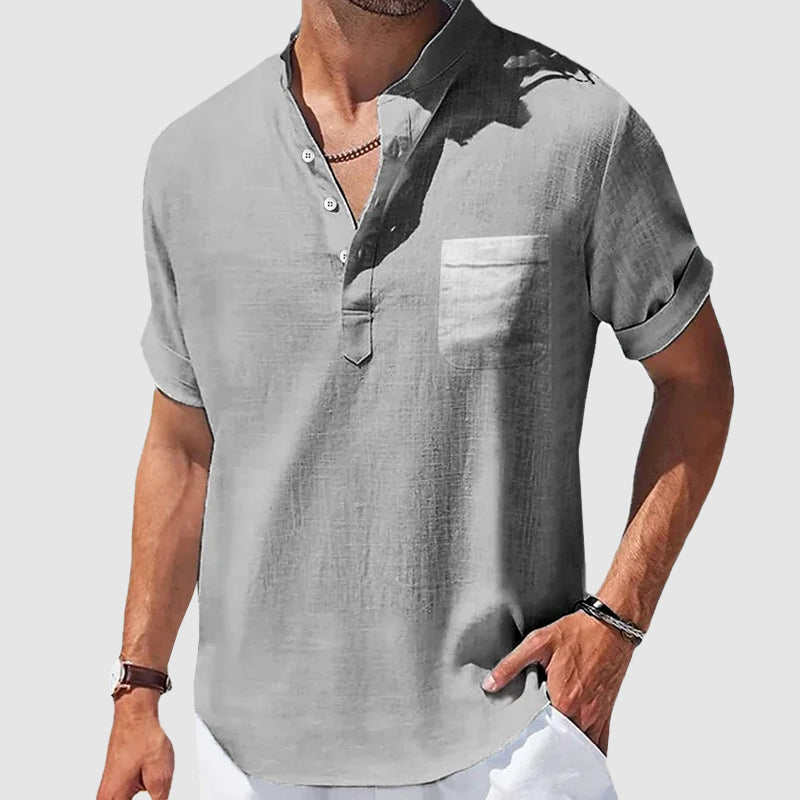 Roberto Russo Sunwalk men's Henley shirt relaxed breathable fit three-button placket casual style