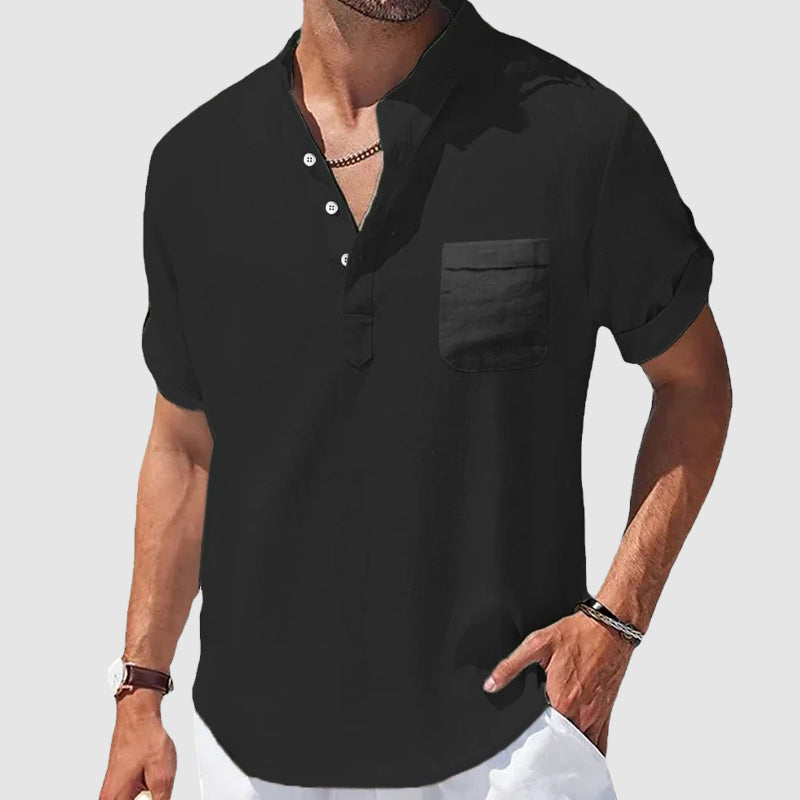 Roberto Russo Sunwalk men's relaxed Henley shirt breathable cotton blend three-button placket