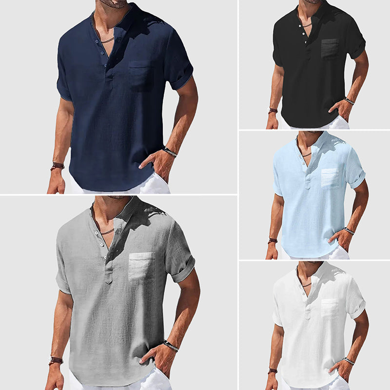 Roberto Russo Sunwalk men's relaxed Henley shirt, breathable cotton blend, three-button placket