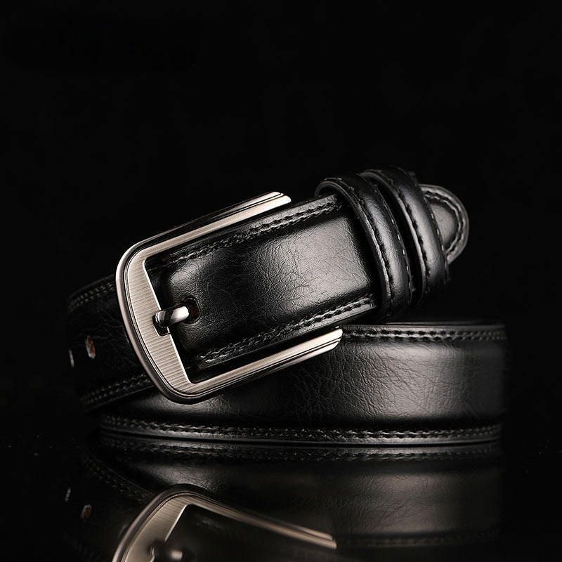 Roberto Russo Trevico men's full-grain leather belt dark brown minimalist style brushed metal buckle