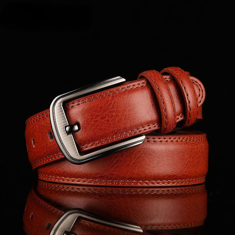 Roberto Russo Trevico men's full-grain leather belt dark brown minimalist with brushed metal buckle