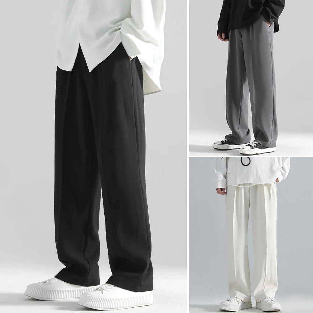 Roberto Russo Urban Realm relaxed wide-leg pants, fluid drape polyester blend modern luxury trousers