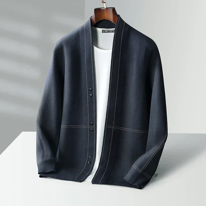 Men's lightweight wool cardigan relaxed fit textured knit versatile layer Nordisk Flair collection