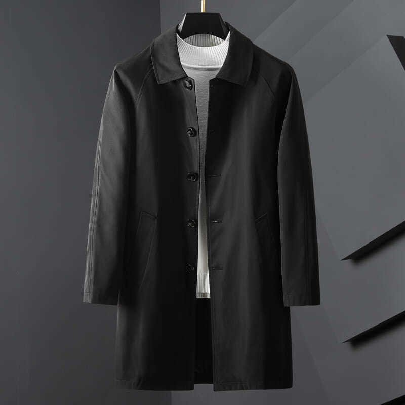 Roberto Russo beige classic trench coat streamlined button-up closure spread collar city style