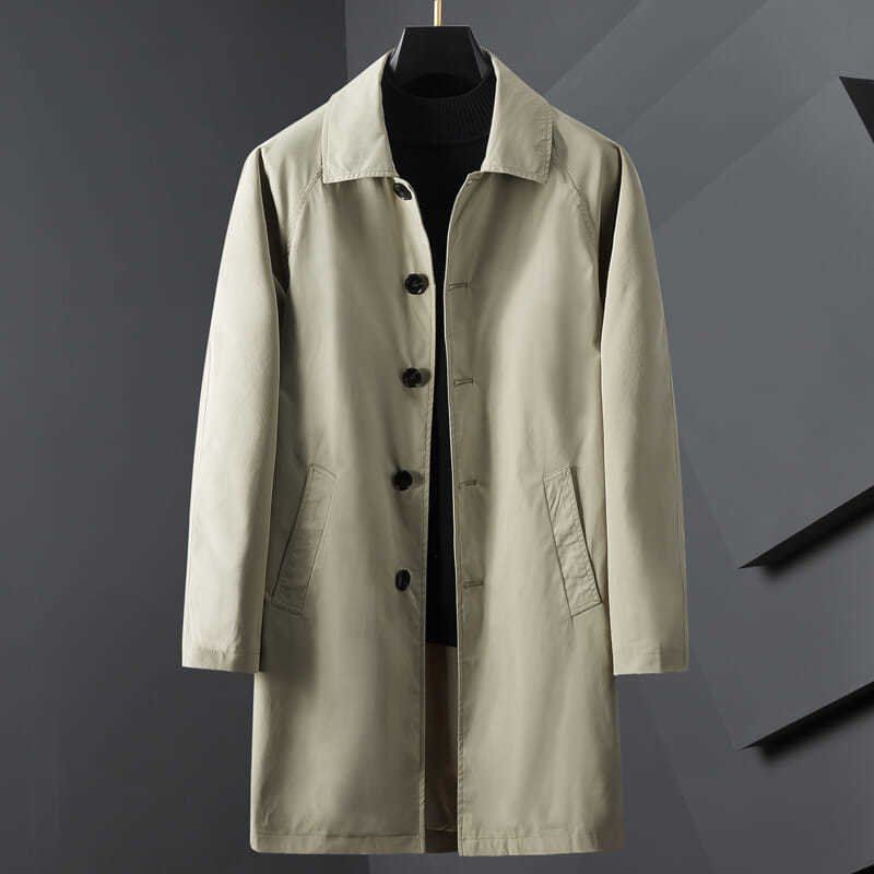 Roberto Russo beige essential trench coat classic spread collar streamlined button-up city style